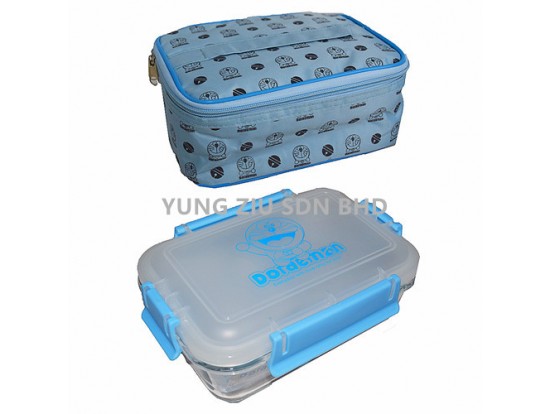 XY-8908#DIVIDED GLASS LUNCH BOX WITH INSULATED BAG(DORAEMON